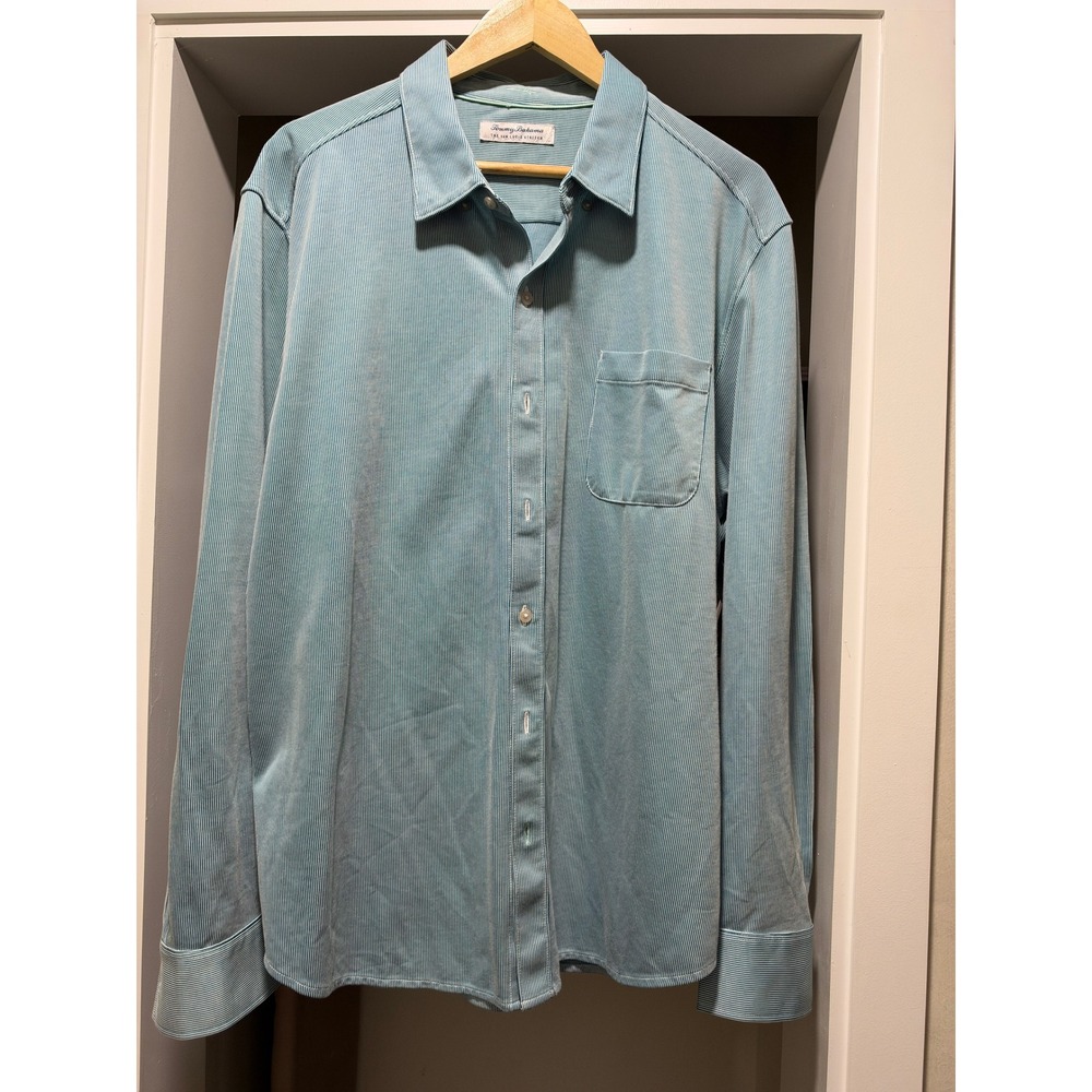 Tommy Bahama San Lucio Stretch IslandZone Blue Striped Button Down Shirt XXL